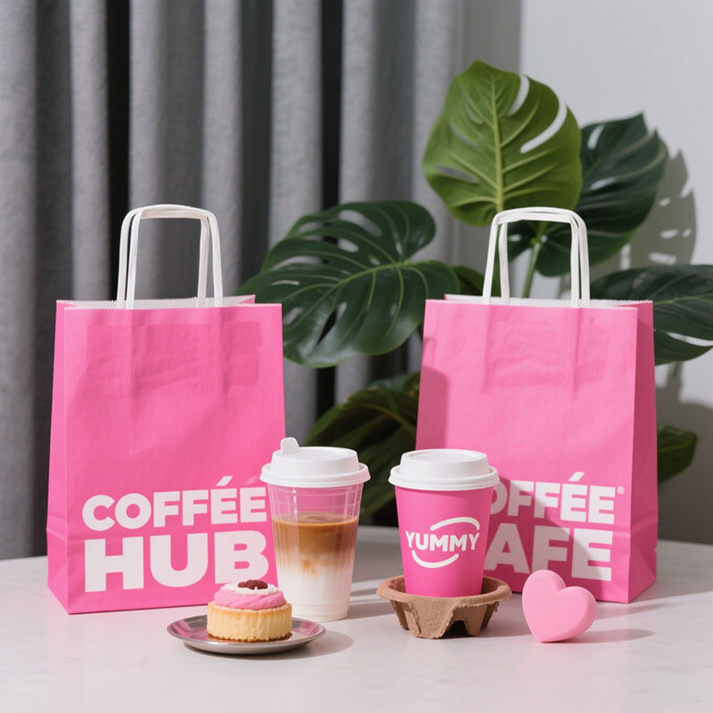 Custom One Stop Eco Friendly Food Packaging with Logo Printing Including Kraft Paper Bag Disposable Paper Cup Plastic Cup Straw