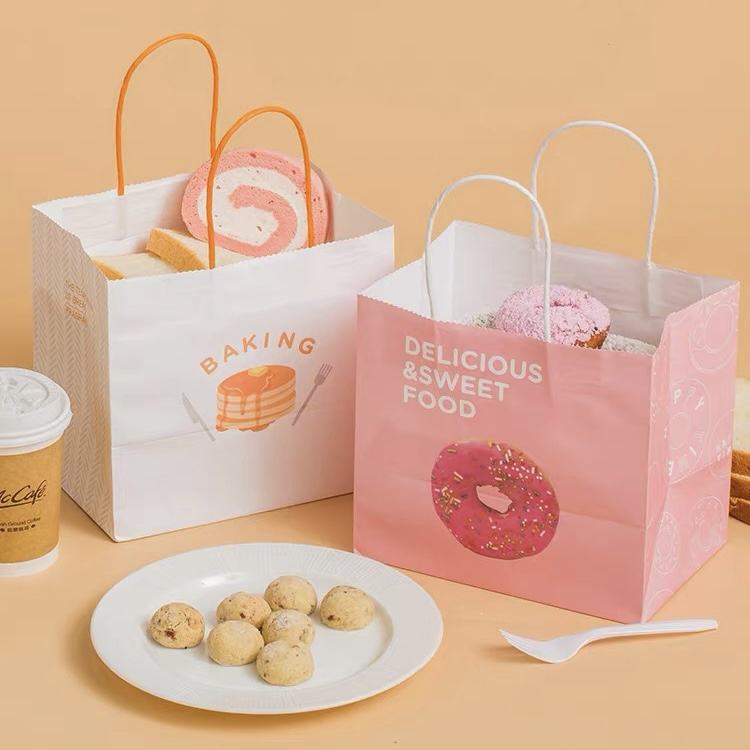 Takeaway Bakery Food Brown Kraft Paper Carrier Bags for Take Out Cafe Printed Your Own logo - Image 3