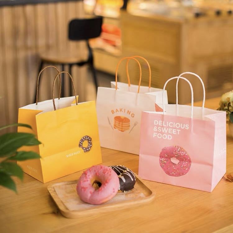 Takeaway Bakery Food Brown Kraft Paper Carrier Bags for Take Out Cafe Printed Your Own logo - Image 5